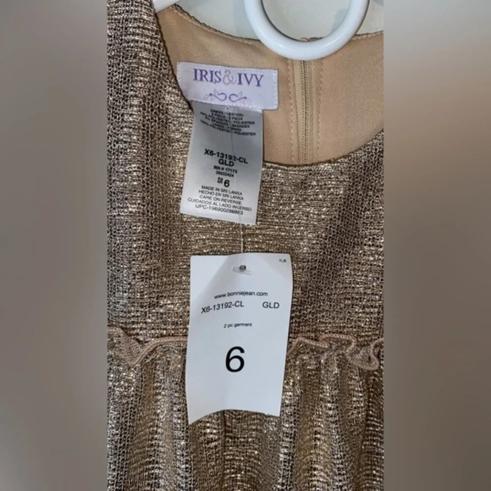 NWT Iris & Ivy Bonnie Jean Sparkling Gold girls dress - Picture 2 of 5
